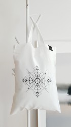Medžiaginis maišelis - Ornamentas trikampis / Baltas / Trumpos rankenos - Nešu.lt