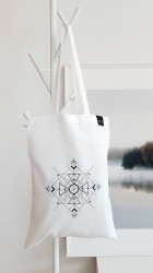 Medžiaginis maišelis - Ornamentas trikampis / Baltas / Ilgos rankenos - Nešu.lt
